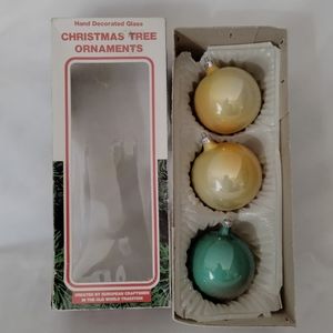 Vintage Large 3 Hand Decorated Glass Christmas Tree Ornaments